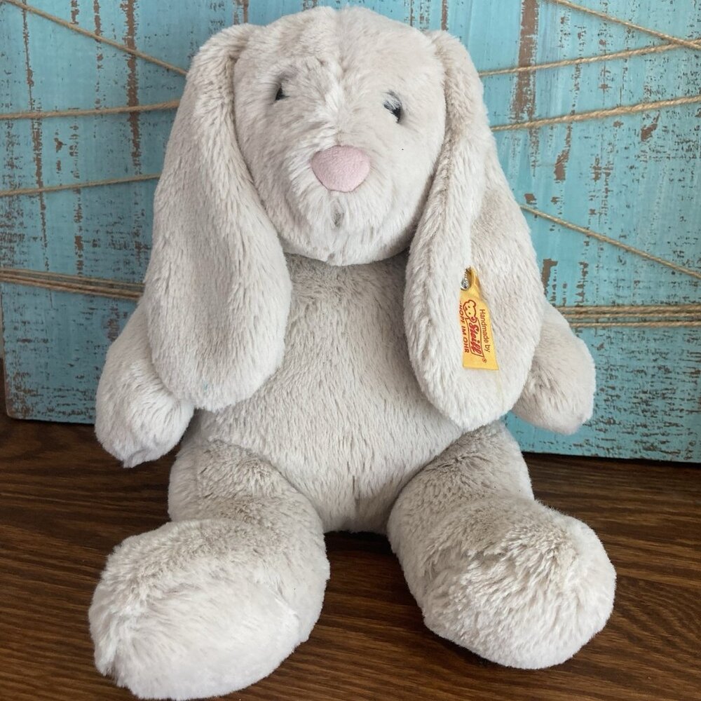 Steiff "Hoppie" Soft Cuddly Easter Nursery Bunny Rabbit Plush Gray  080470 - 10"